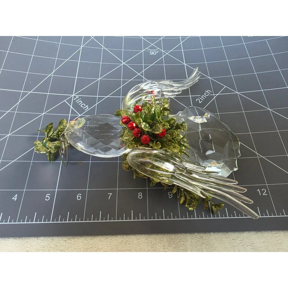 Acrylic Ganz Angel Christmas Ornament Faceted Clear Red Berries Green Glitter